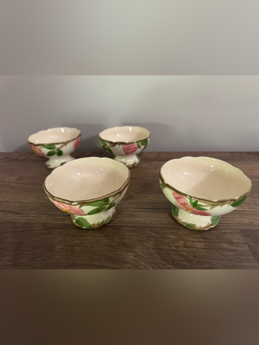 Vintage Set of 4 Franciscan Desert Rose Footed Sherbet Fruit Bowls 2.25” x 3.75"